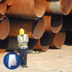 a municipal engineer with iron sewer pipes - with Alabama icon