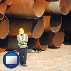 a municipal engineer with iron sewer pipes - with Colorado icon