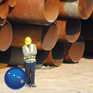 a municipal engineer with iron sewer pipes - with Hawaii icon