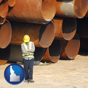 a municipal engineer with iron sewer pipes - with Idaho icon