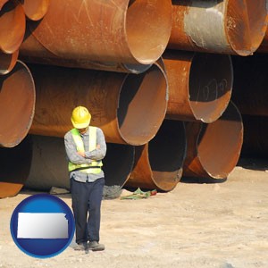 a municipal engineer with iron sewer pipes - with Kansas icon