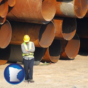 a municipal engineer with iron sewer pipes - with Minnesota icon