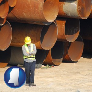 a municipal engineer with iron sewer pipes - with Mississippi icon