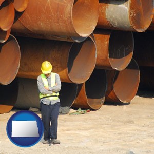 a municipal engineer with iron sewer pipes - with North Dakota icon