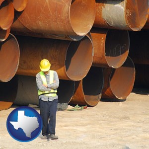 a municipal engineer with iron sewer pipes - with Texas icon