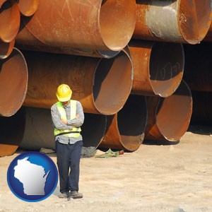 a municipal engineer with iron sewer pipes - with Wisconsin icon