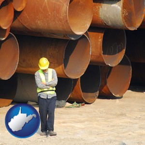 a municipal engineer with iron sewer pipes - with West Virginia icon